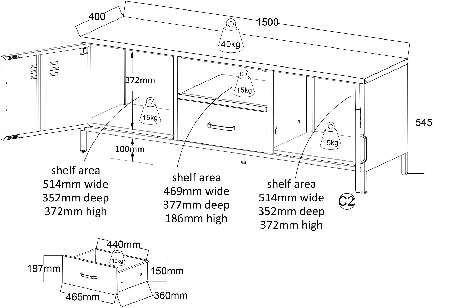 Carbon TV-taso 150x40 cm, musta - Image 10